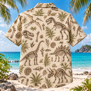 Back view of Dinosaur Bone Study Dinosaur Hawaiian Shirt with matching artwork in ivory, sepia, olive