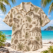 Front view of Dinosaur Bone Study Dinosaur Hawaiian Shirt with original dinosaur bone sketches arranged as a natural history study