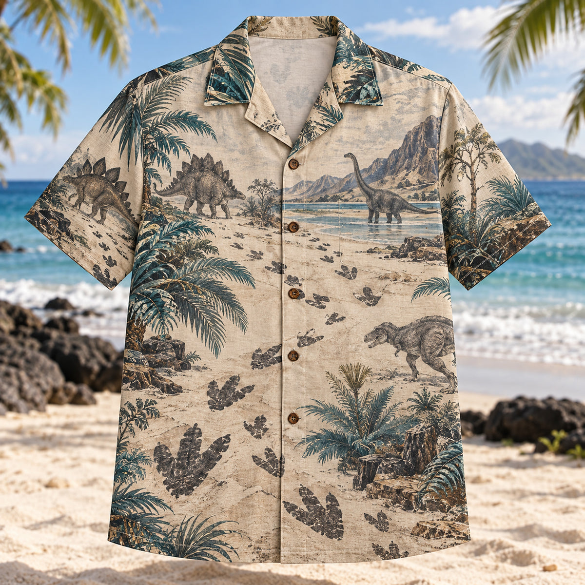 Dinosaur Trackway Dinosaur Hawaiian Shirt