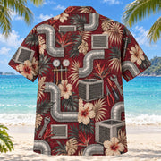 Back view of Duct Curve HVAC Hawaiian Shirt with matching artwork in burgundy, beige, charcoal