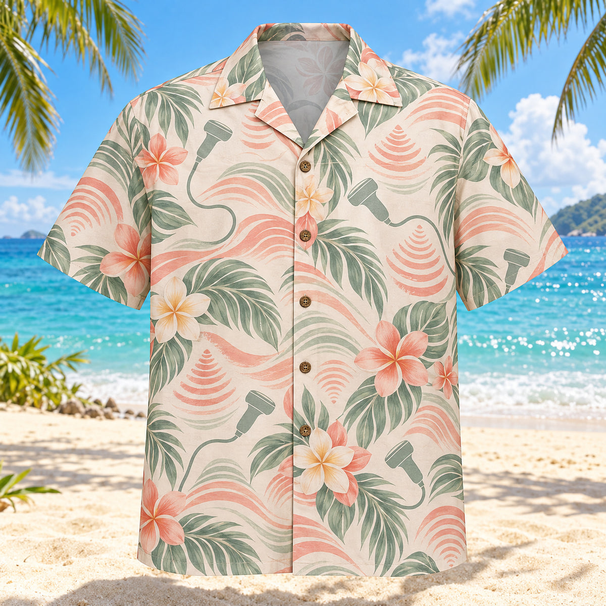 Echo Waves Coral Sage Diagnostic Medical Sonographer Hawaiian Shirt