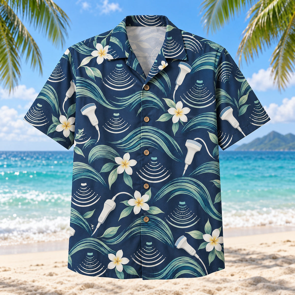 Echo Waves Navy Sonographer Hawaiian Shirt