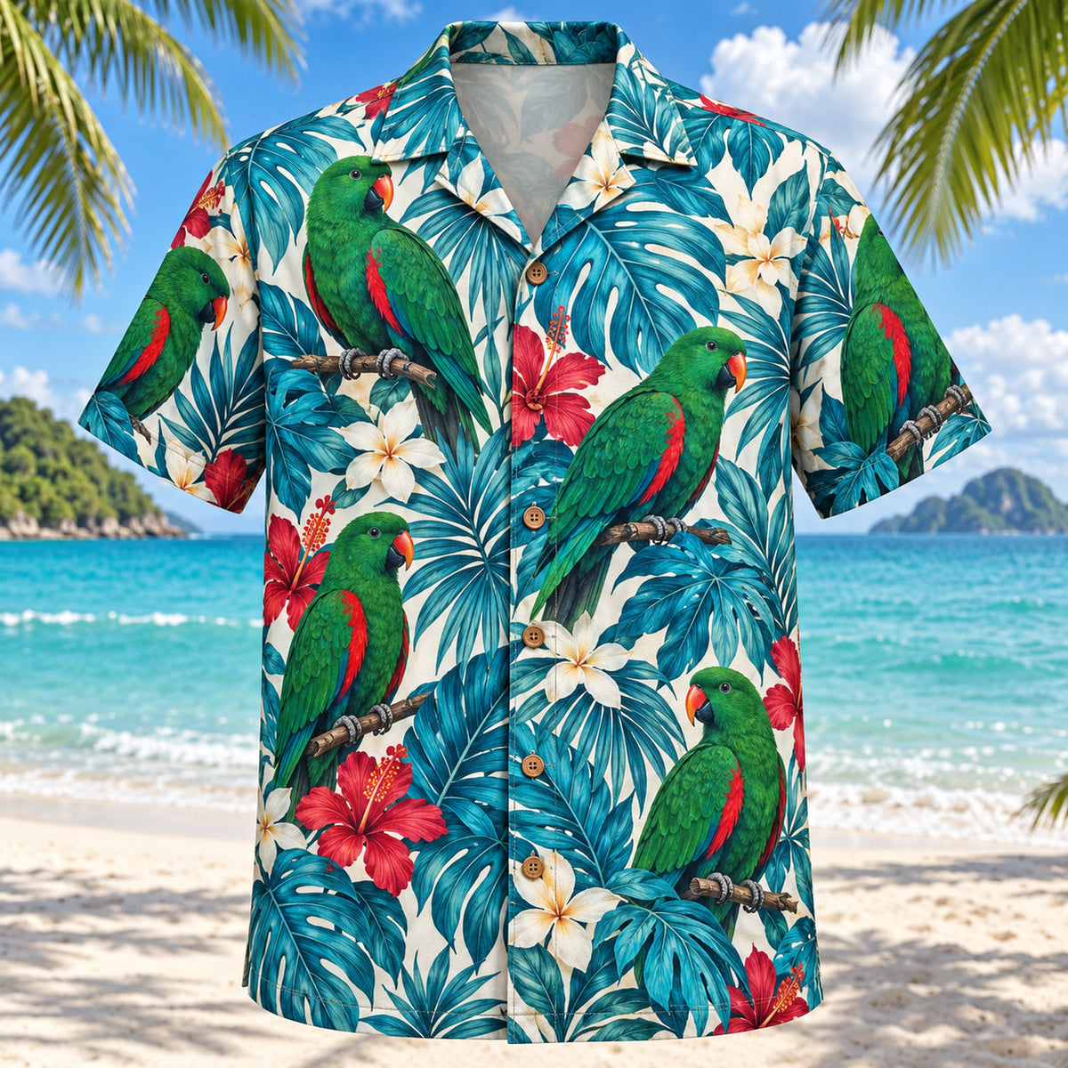 Eclectus Lagoon Parrot Hawaiian Shirt