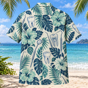 Back view of Enamel Study Dentist Hawaiian Shirt with matching artwork in seafoam, navy, ivory