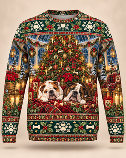 English Bulldog Christmas Ugly Sweater – Candlelit Conservatory