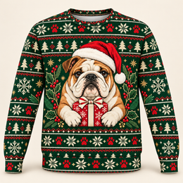 English Bulldog Christmas Ugly Sweater – Holiday Gift