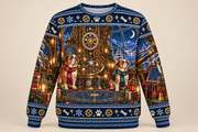 English Bulldog Christmas Ugly Sweater Clockmaker Observatory front