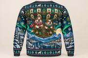English Bulldog Christmas Ugly Sweater Northern Lights Airship back