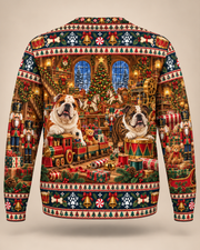 English Bulldog Christmas Ugly Sweater Nutcracker Workshop back
