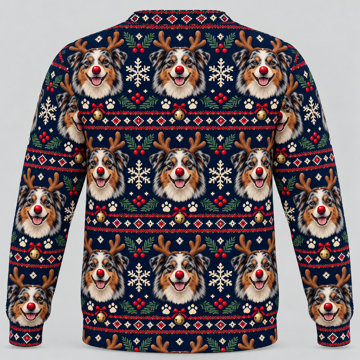 Australian Shepherd reindeer Christmas Ugly Sweater back