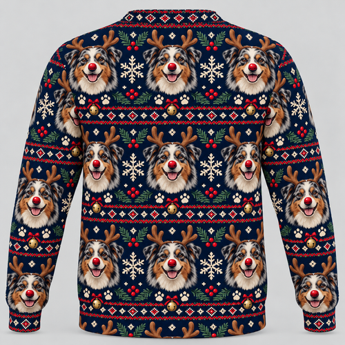 Australian Shepherd reindeer Christmas Ugly Sweater back