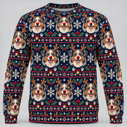 Australian Shepherd Christmas Ugly Sweater – Reindeer