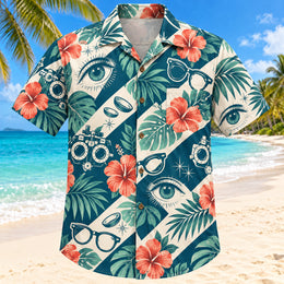 Eye Botanical Teal Optometrist Hawaiian Shirt