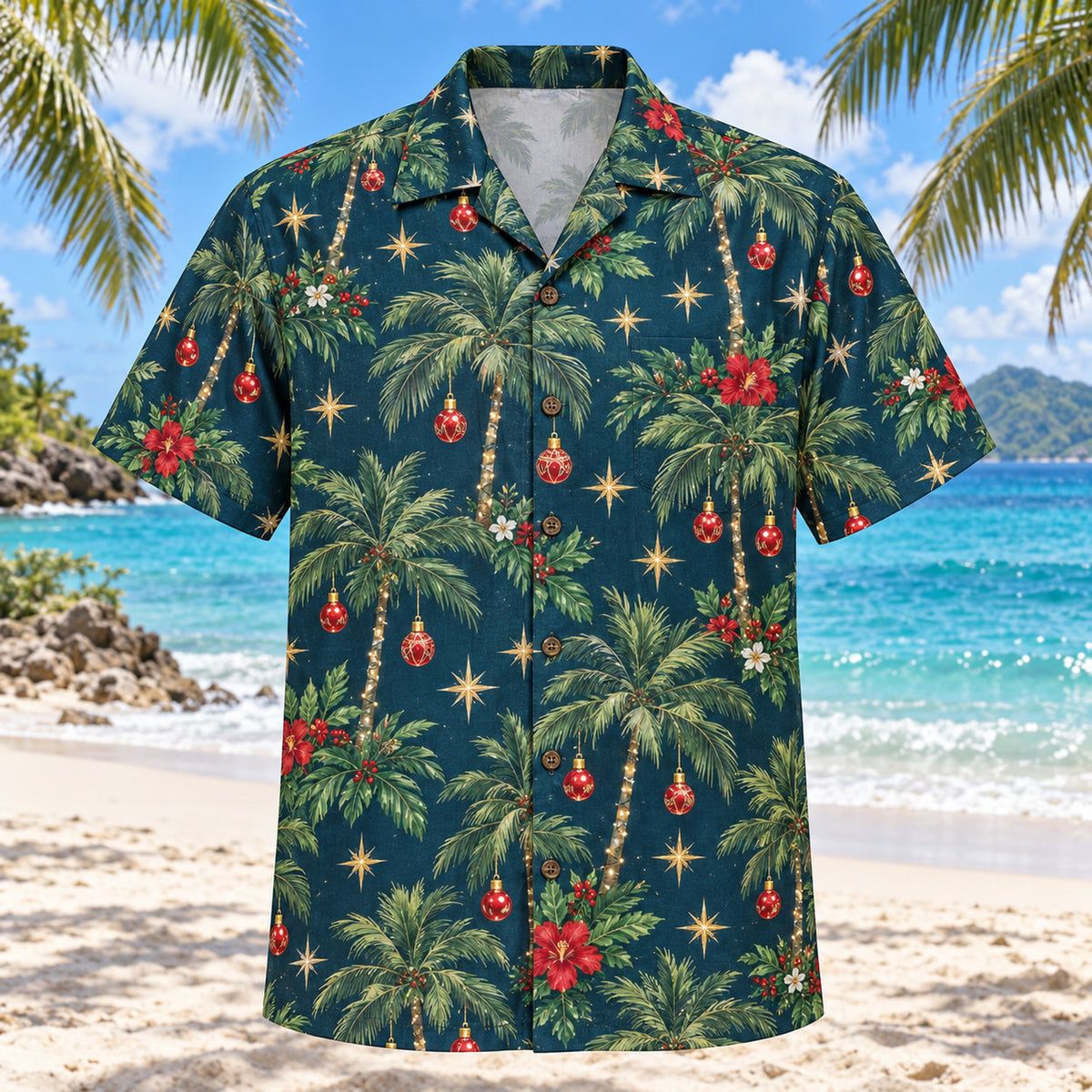 Festive Palm Night Christmas Hawaiian Shirt