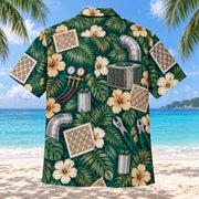 Back view of Filter Grid HVAC Hawaiian Shirt with matching artwork in emerald, tan, cream