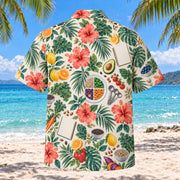Back view of Food Garden Registered Dietitian Hawaiian Shirt with matching artwork in ivory, sage, sea blue, coral