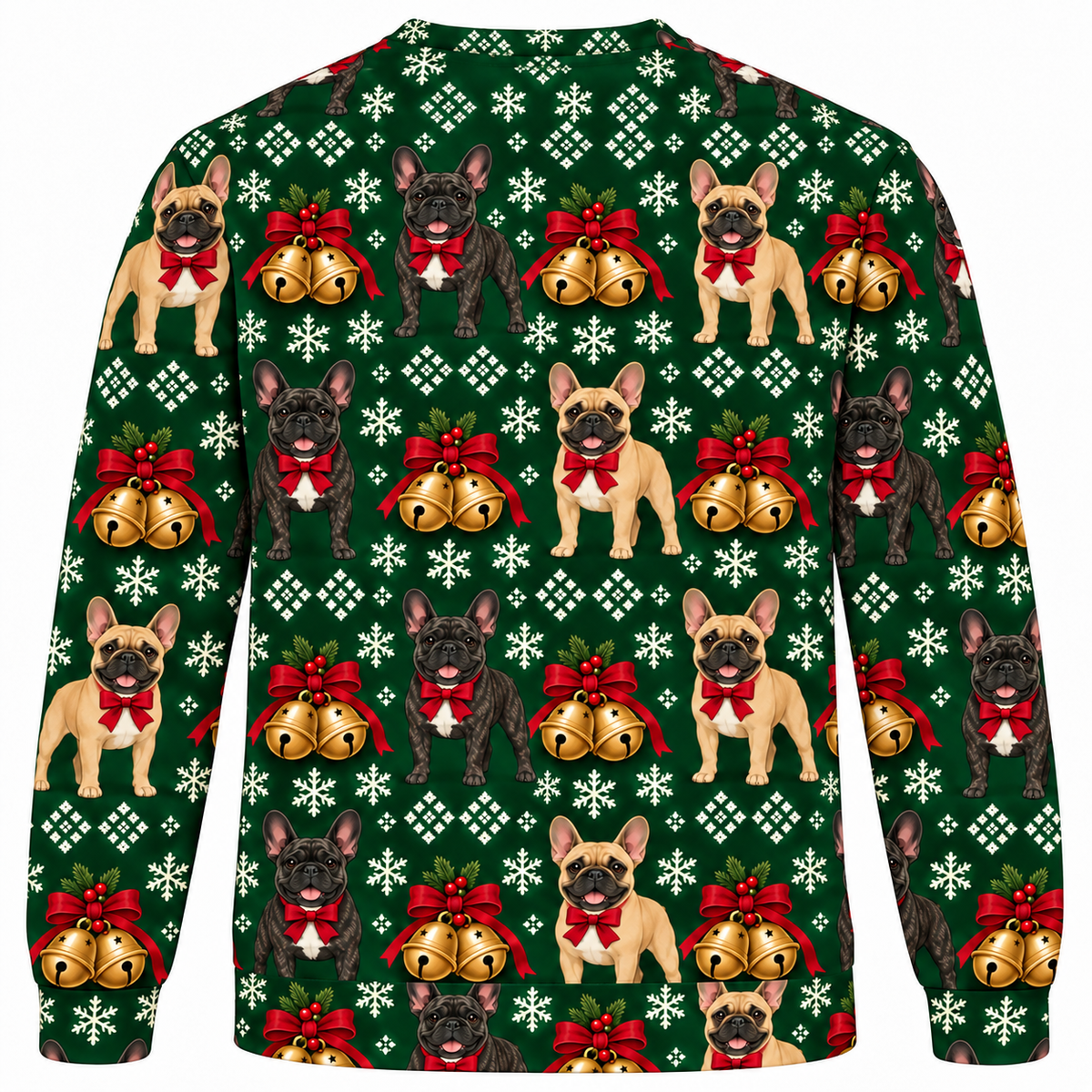 French Bulldog Christmas Bells ugly sweater back view