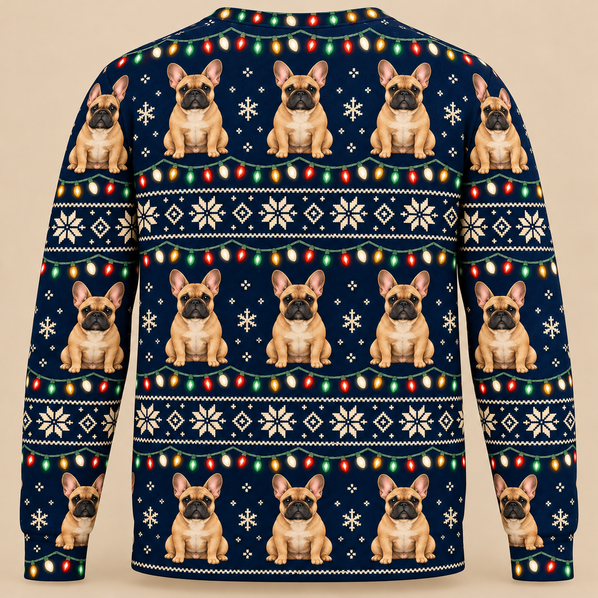 Back French Bulldog Christmas Lights Ugly Sweater