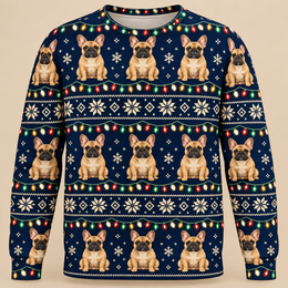 French Bulldog Christmas Lights All Over Print Ugly Sweater