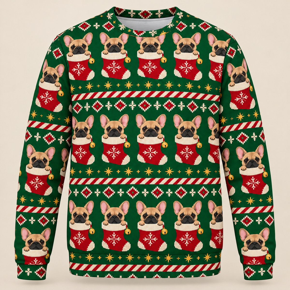 Front French Bulldog Christmas Stocking Ugly Sweater