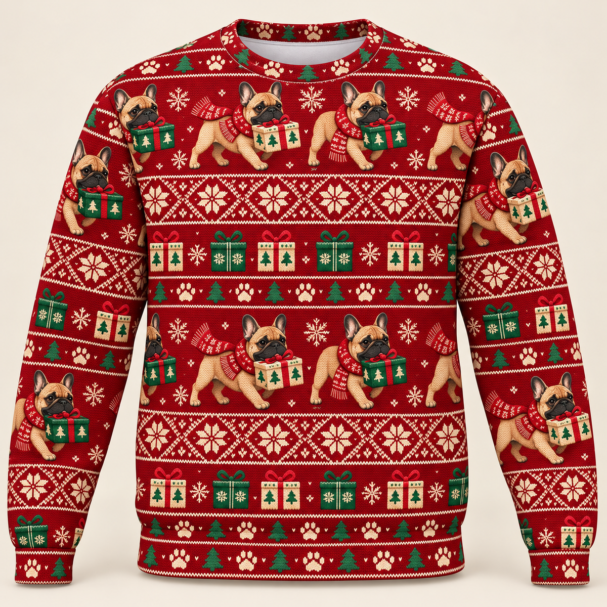 Front French Bulldog Gift Delivery Christmas Ugly Sweater
