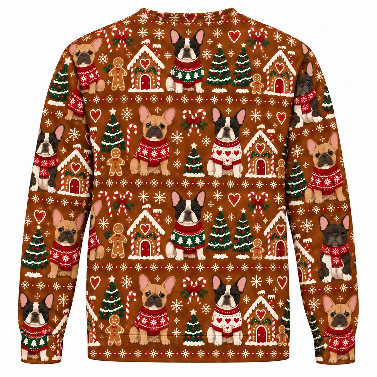 French Bulldog Gingerbread Christmas ugly sweater back view