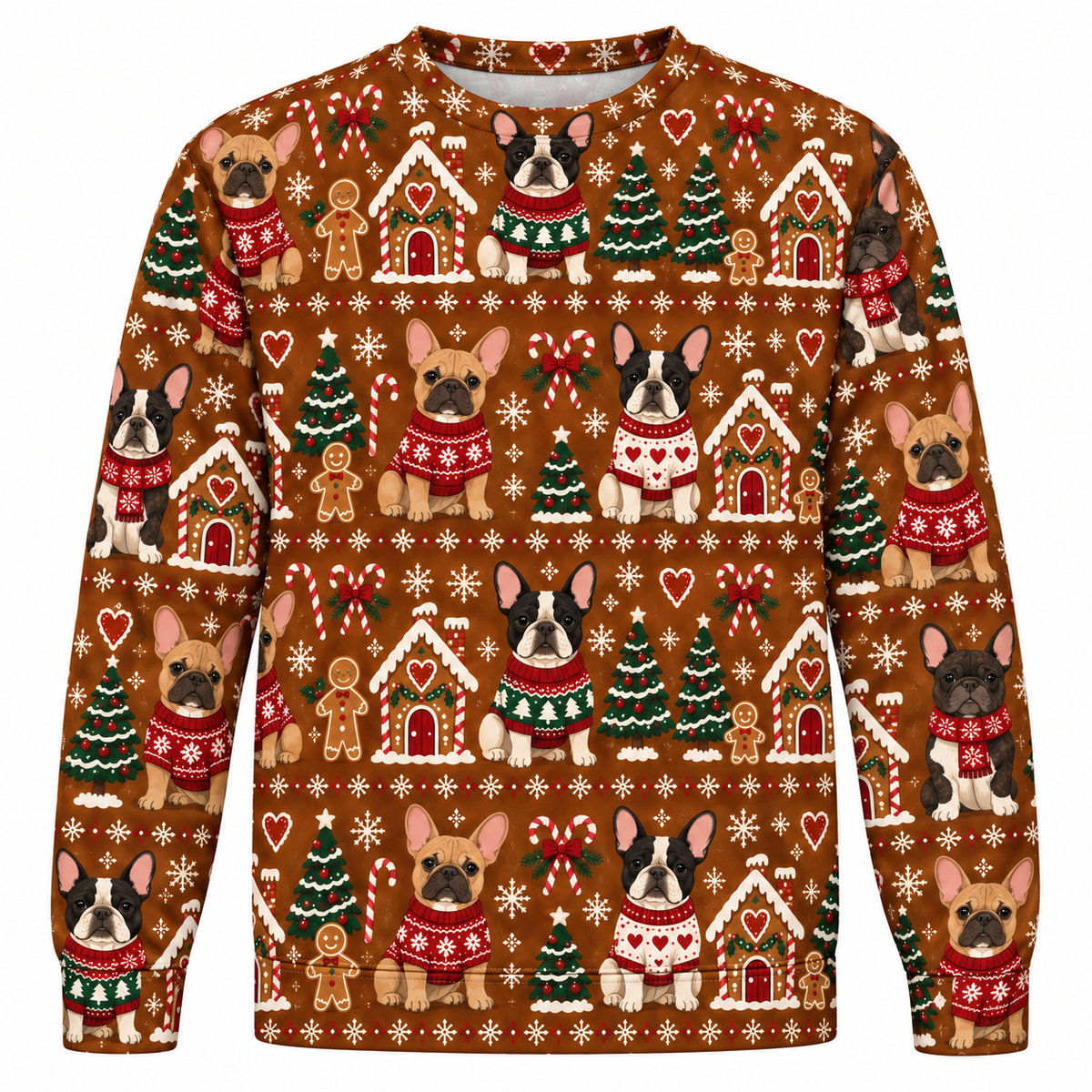 French Bulldog Gingerbread Christmas ugly sweater front view