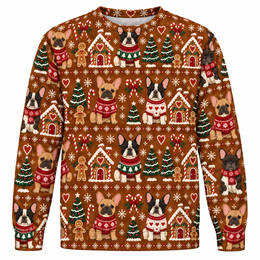 French Bulldog Gingerbread Christmas All Over Print Ugly Sweater