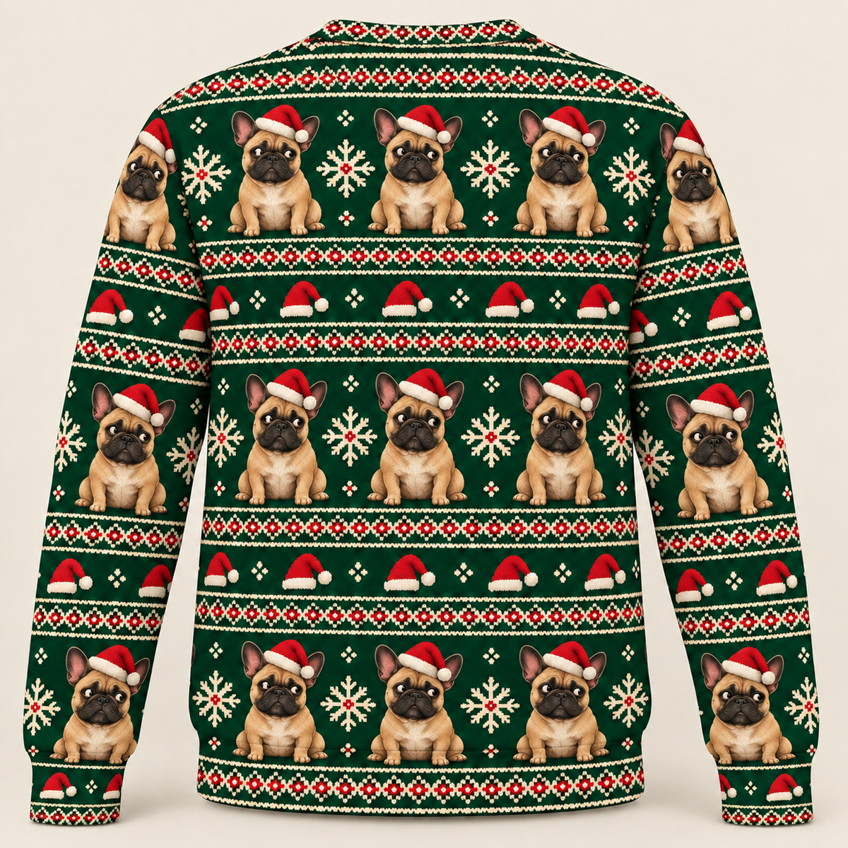 Back view French Bulldog Santa Christmas Ugly Sweater all over print