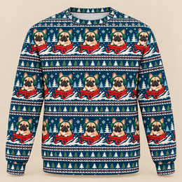 French Bulldog Sledding Christmas All Over Print Ugly Sweater