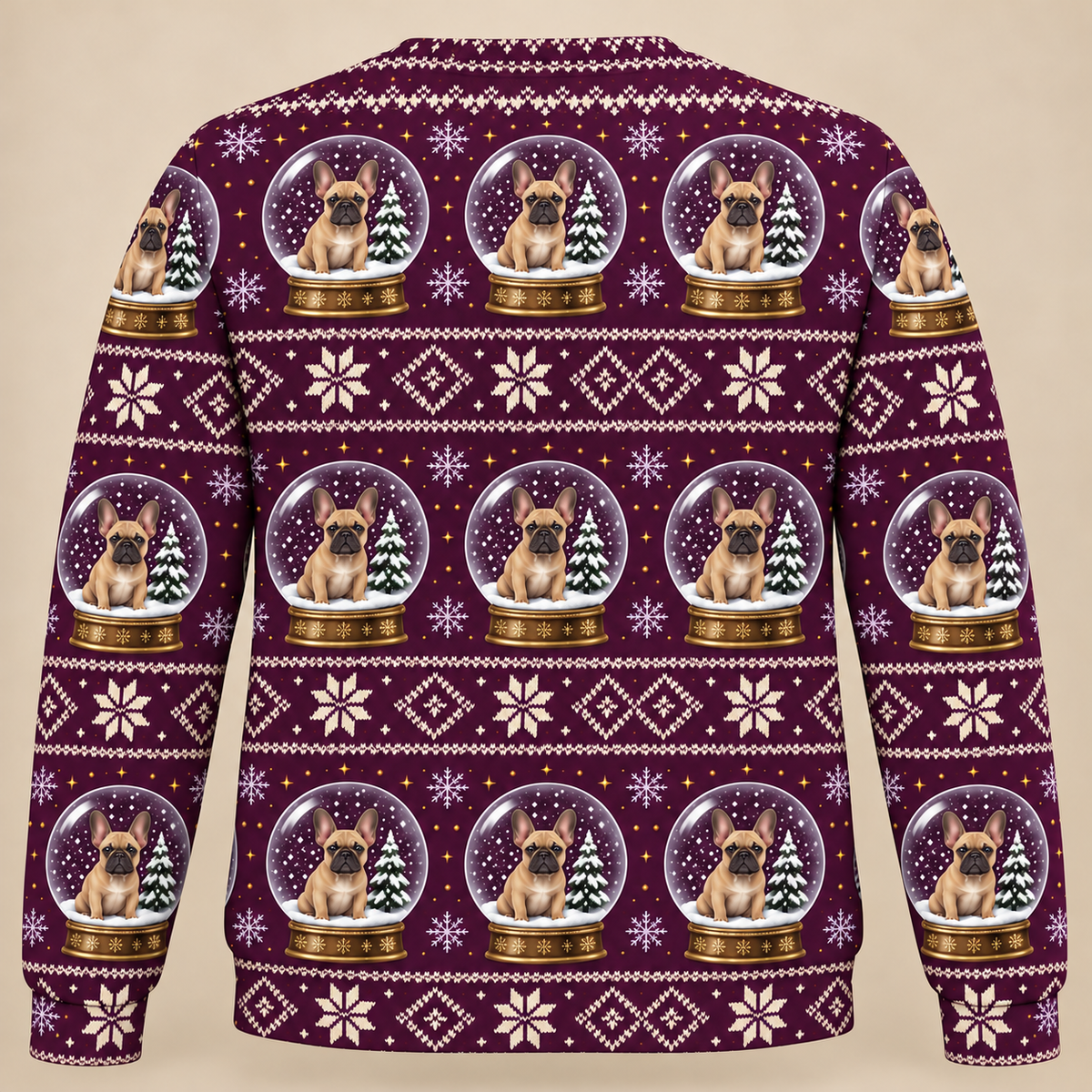 Back French Bulldog Snow Globe Christmas Ugly Sweater