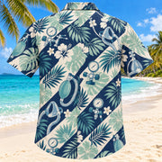 Back view of Gauge Palm Navy Respiratory Therapist Hawaiian Shirt with matching artwork in navy, aqua, warm cream