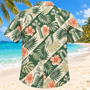Back view of Gauge Palm Sage Respiratory Therapist Hawaiian Shirt with matching artwork in sage, sand, coral