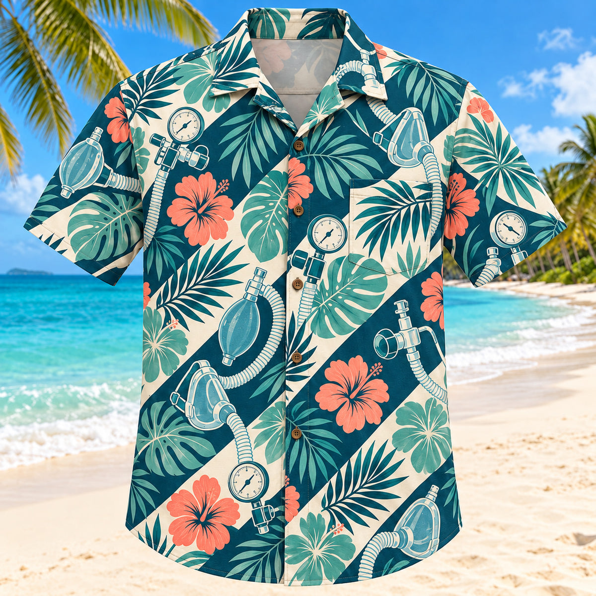 Gauge Palm Teal Respiratory Therapist Hawaiian Shirt