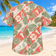 Back view of Gel And Garden Coral Sage Diagnostic Medical Sonographer Hawaiian Shirt with matching artwork in soft coral, sage, cream
