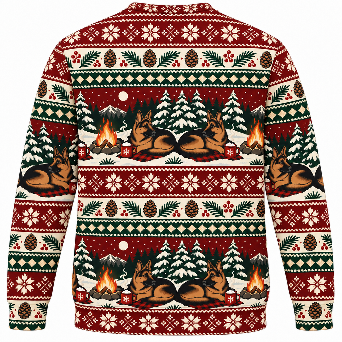 German Shepherd Christmas Campfire All Over Print Ugly Sweater back