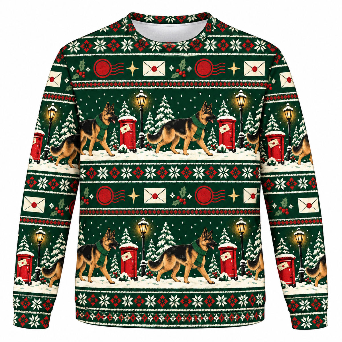 German Shepherd Christmas Mail Route All Over Print Ugly Sweater front