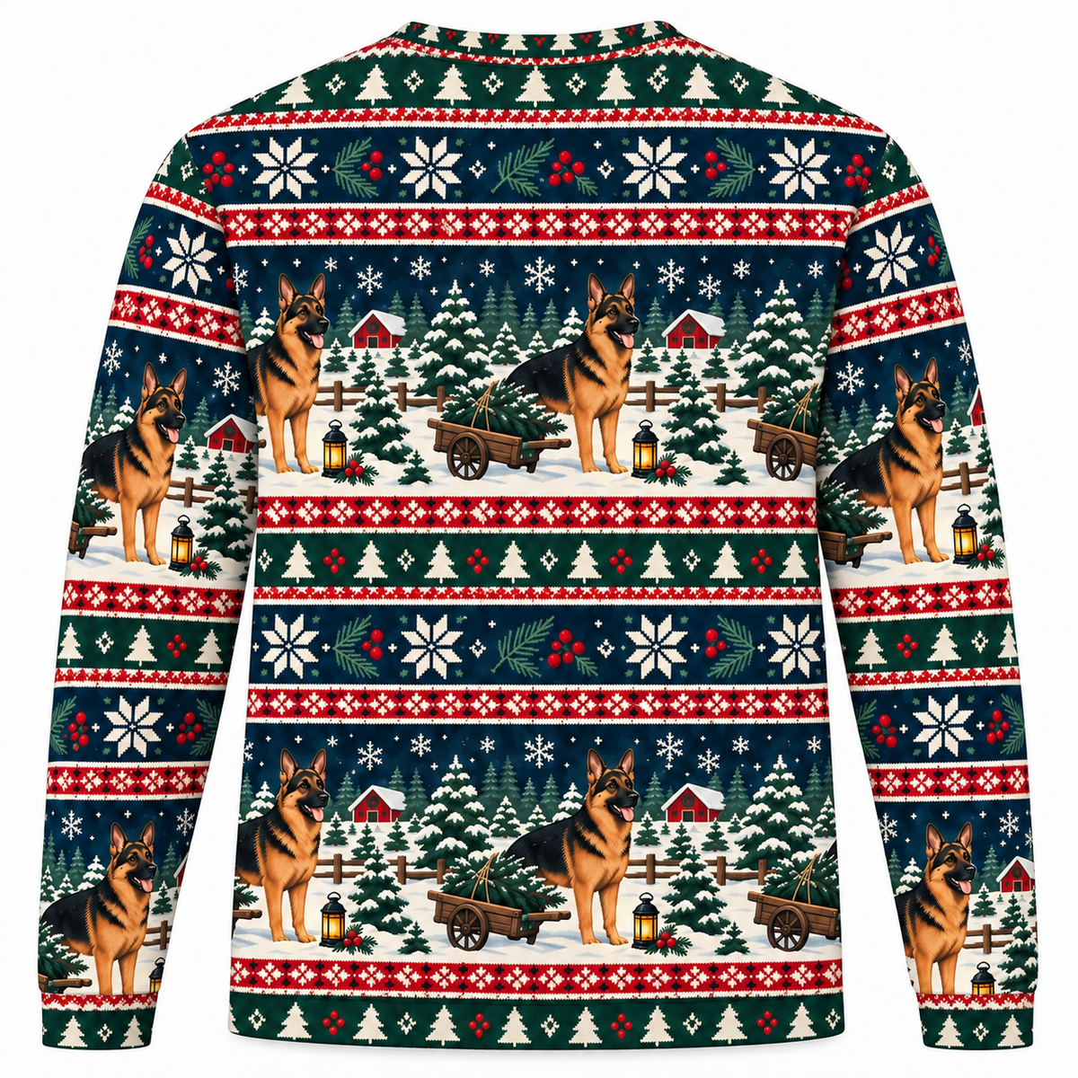 German Shepherd Christmas Tree Farm All Over Print Ugly Sweater back
