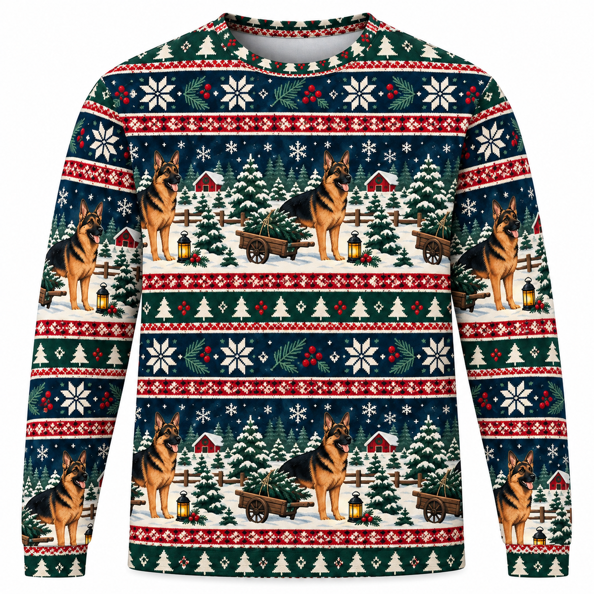 German Shepherd Christmas Tree Farm All Over Print Ugly Sweater front