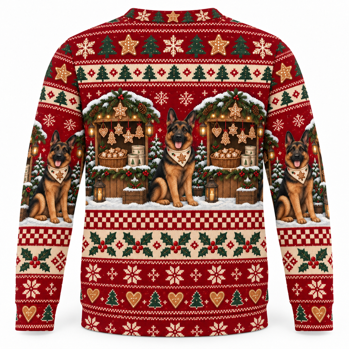 German Shepherd Gingerbread Market Ugly Sweater back view