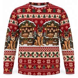 German Shepherd Gingerbread Market Ugly Sweater