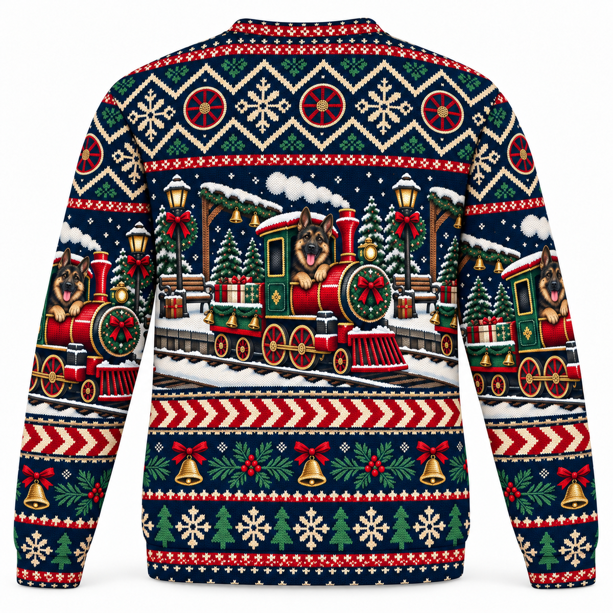 German Shepherd Holiday Train Ugly Sweater back view