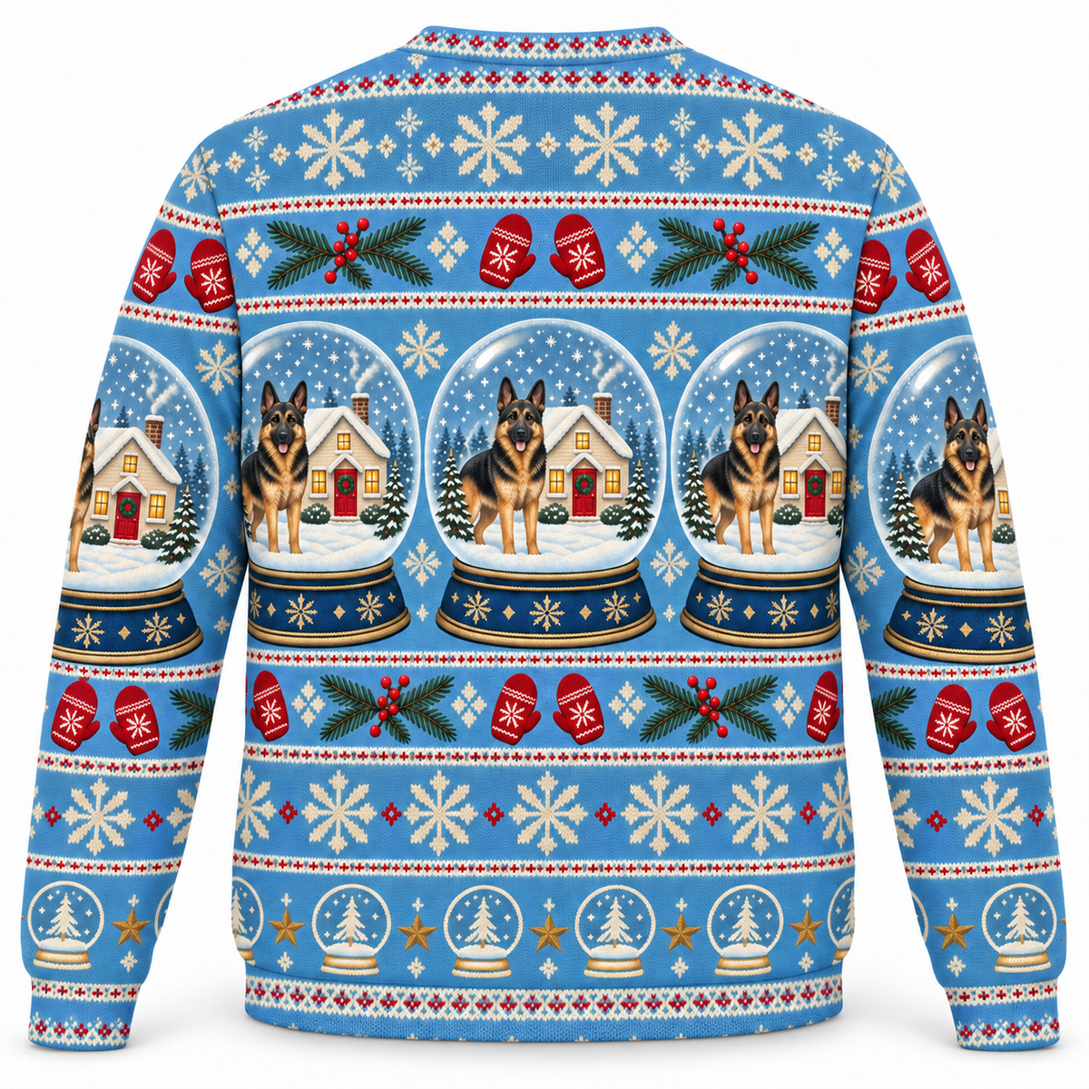 German Shepherd Snow Globe Ugly Sweater back view