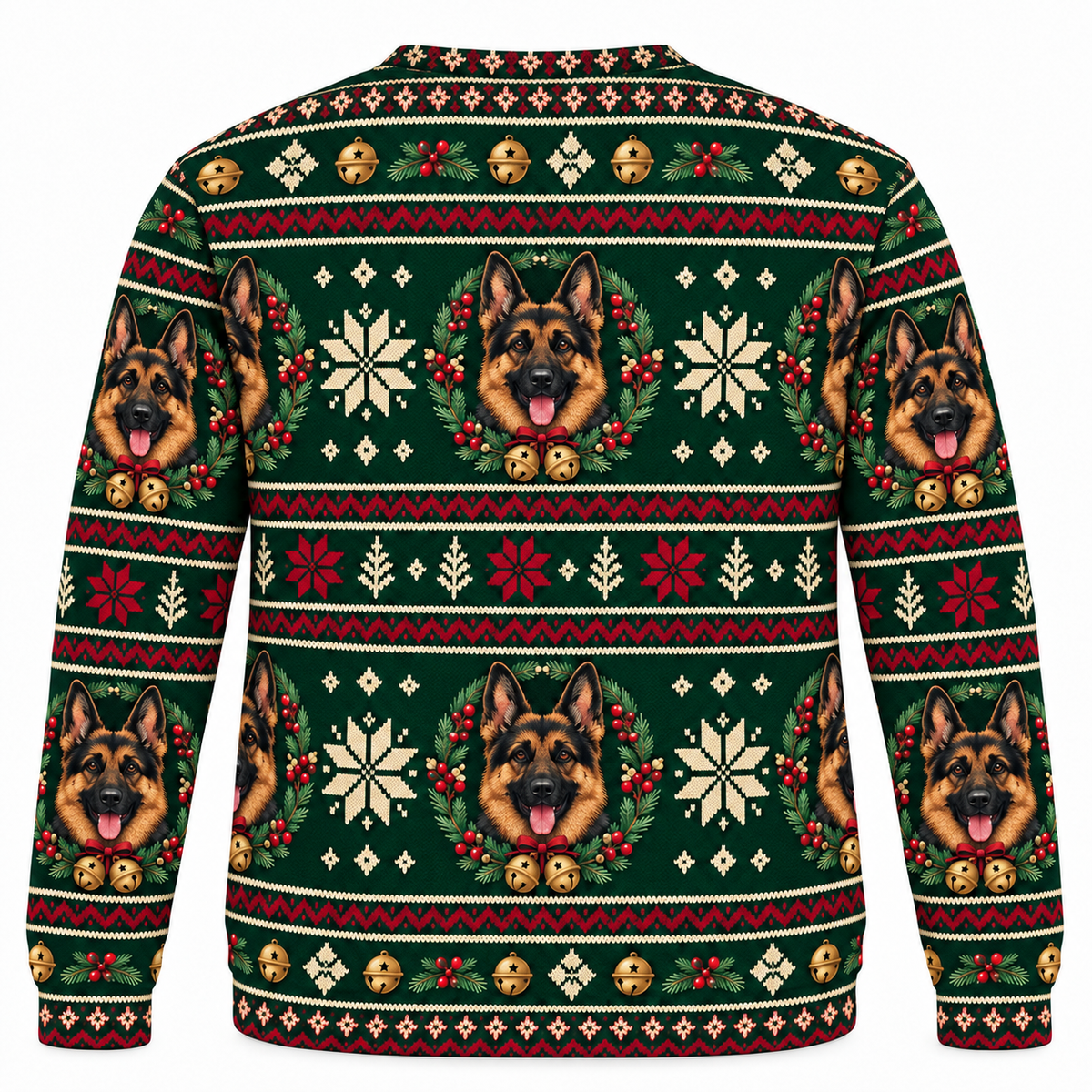 German Shepherd Winter Bells Ugly Sweater back