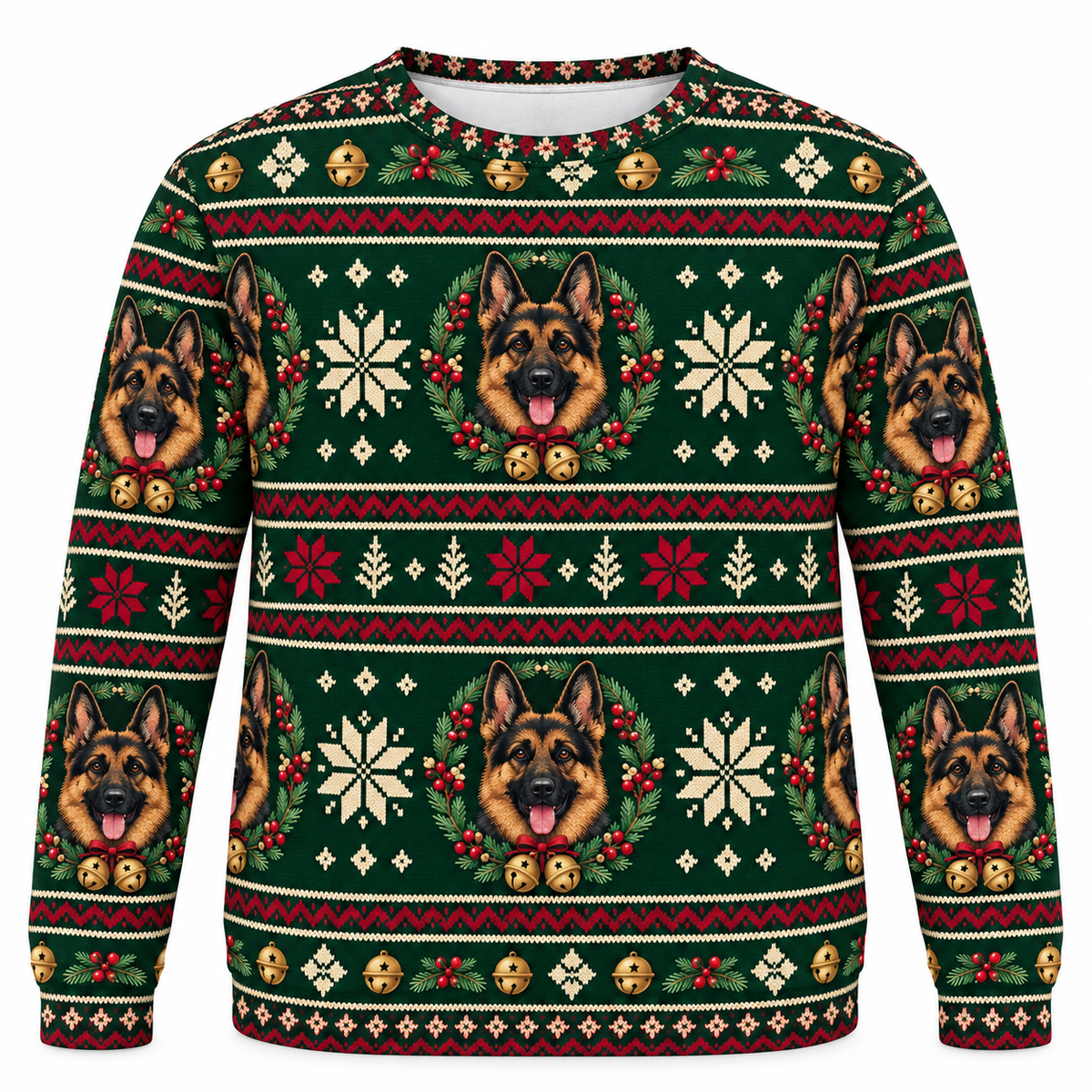 German Shepherd Winter Bells Ugly Sweater front