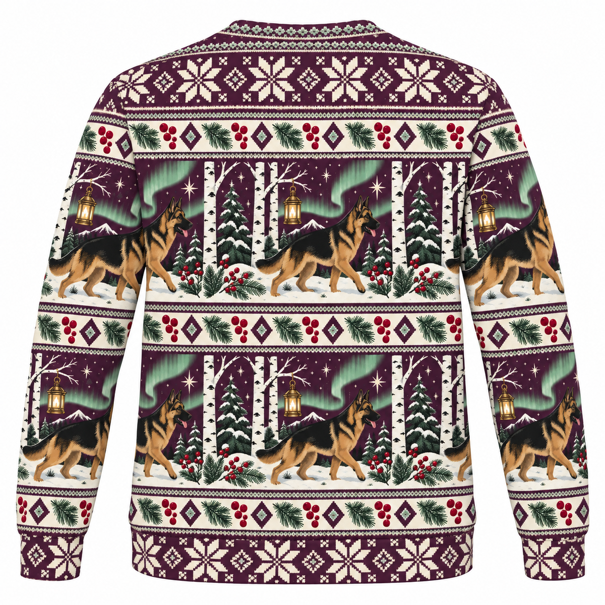 German Shepherd Winter Lantern All Over Print Ugly Sweater back