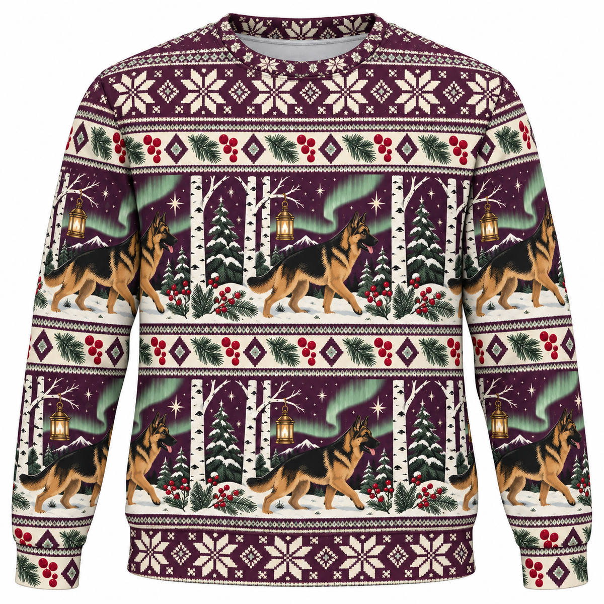 German Shepherd Winter Lantern All Over Print Ugly Sweater front