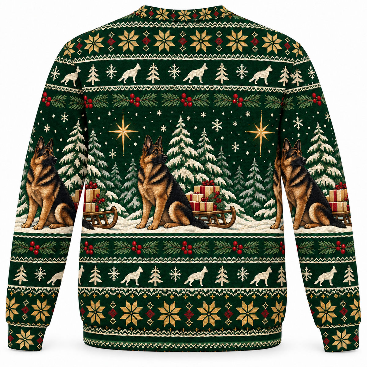 German Shepherd Winter Star Ugly Sweater back view