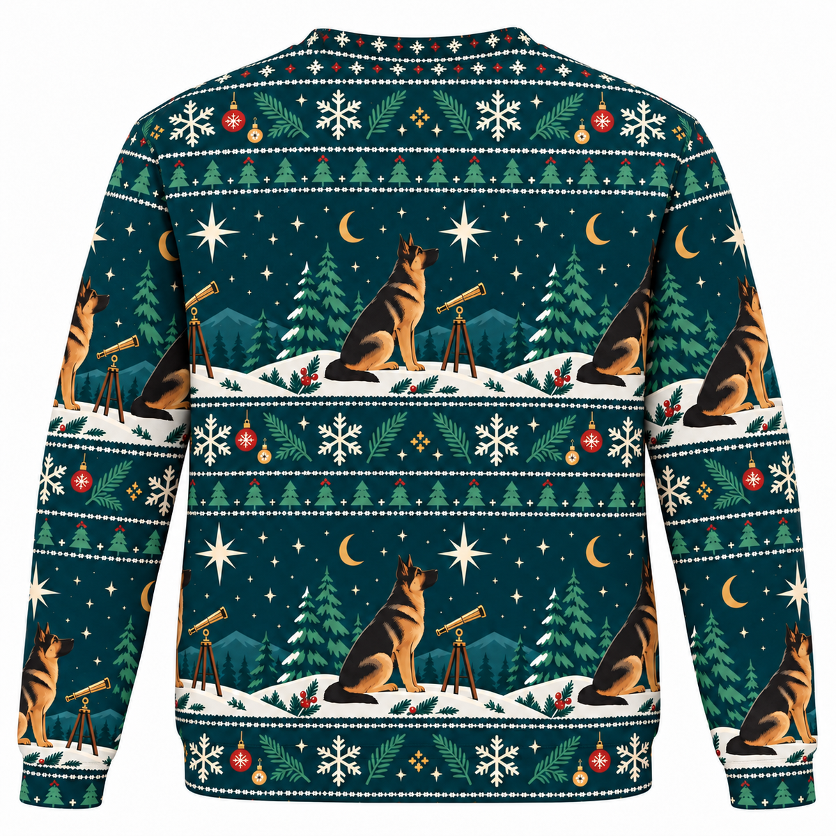 German Shepherd Winter Star Gazer All Over Print Ugly Sweater back
