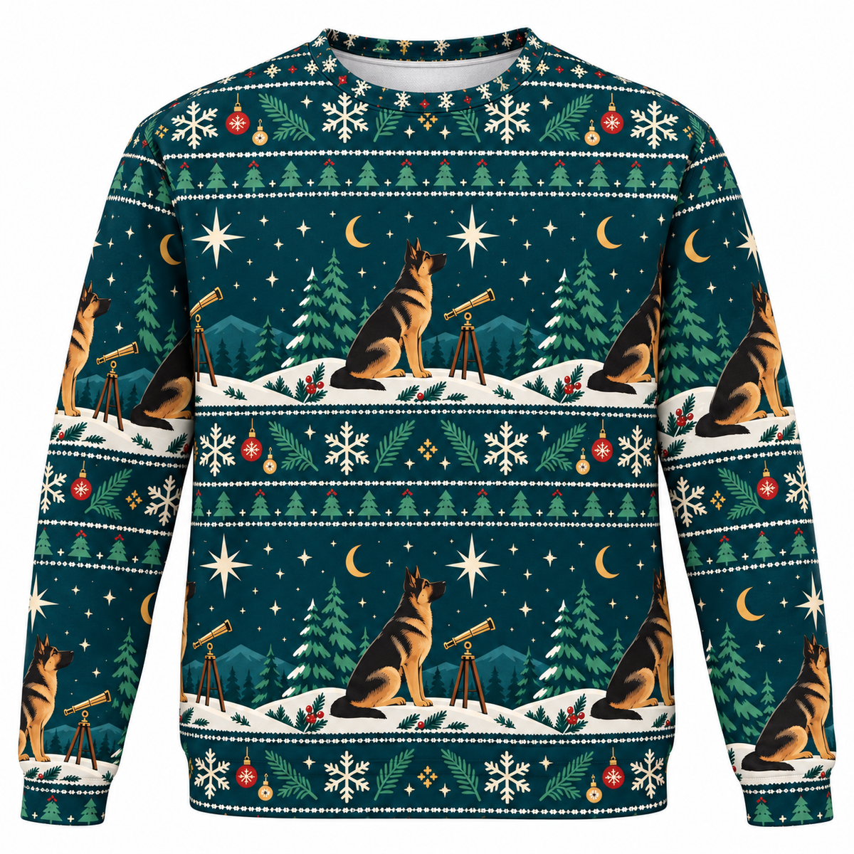 German Shepherd Winter Star Gazer All Over Print Ugly Sweater front